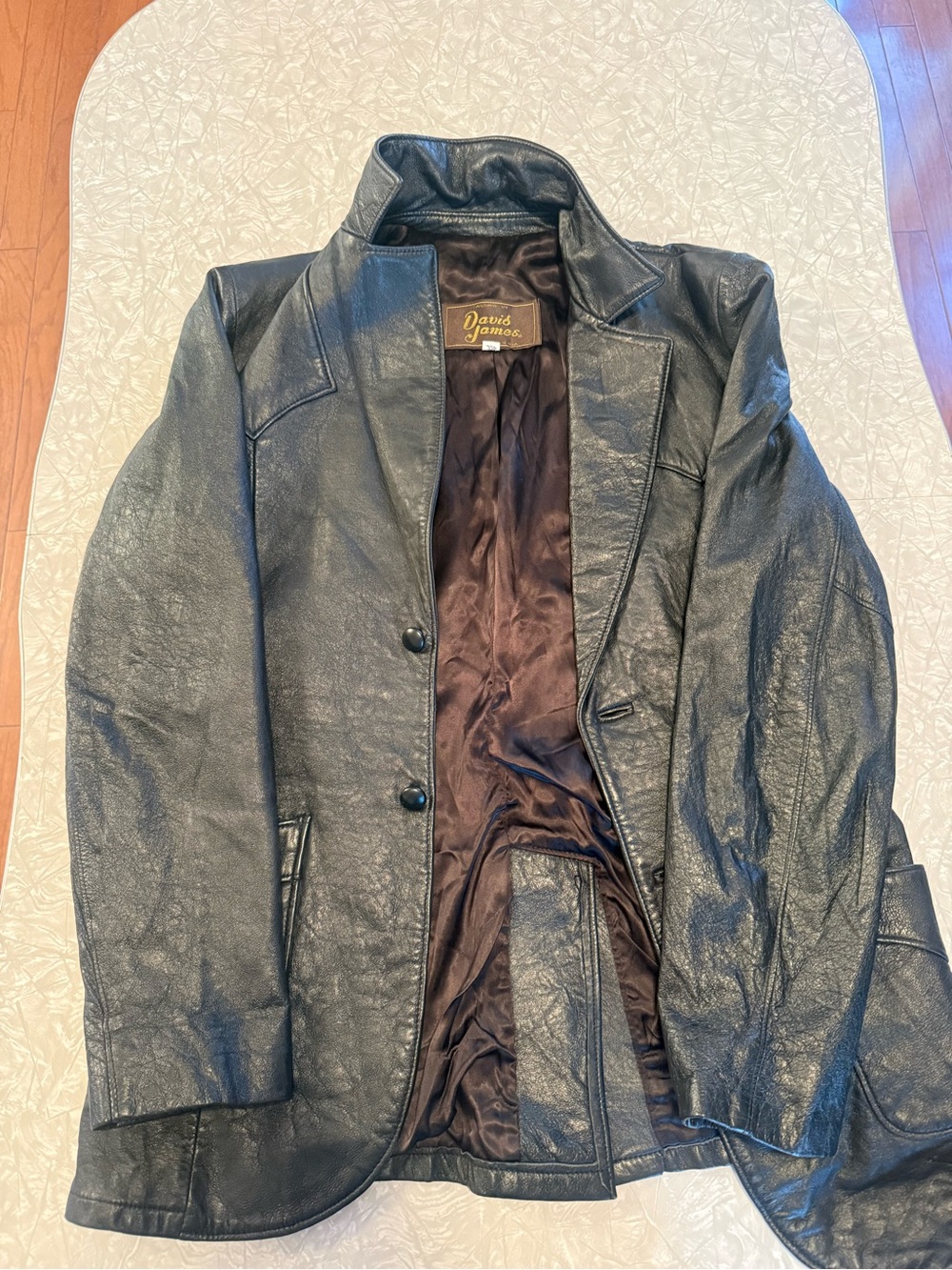 Vintage Davis James Black Leather Blazer Jacket Men’s Size 40L Made In USA